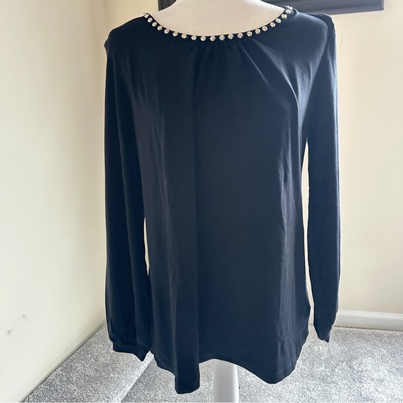 Ruby Rd. Velvet Crush Black Long Sleeve Top Small Embellished Neckline Blouse

⸻ - Picture 1 of 9
